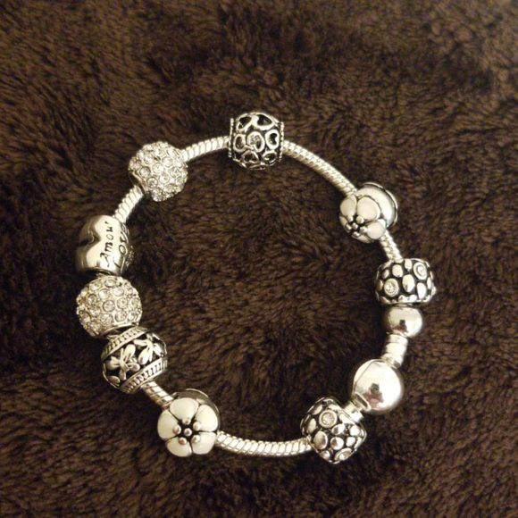 Antique Silver Color Charm Bracelet Bangle with - Picture 2 of 2